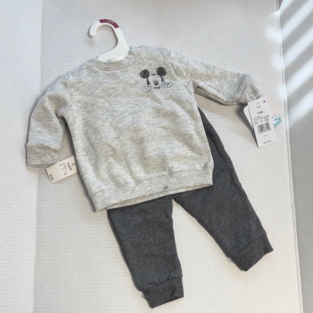 Disney Mickey Mouse Light Gray and Dark Gray Kids Jogger Set